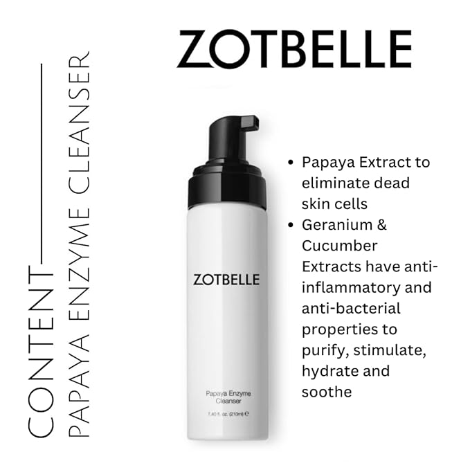 ZOTBELLE PAPAYA ENZYME CLEANSER A Gentle Foaming Cleanser with Papaya Extract. Removes Impurities & Dull Surface Cells, Giving a Brighter and Smoother Complexion.