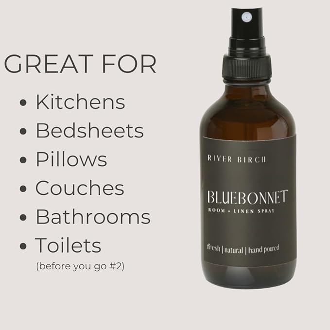 River Birch Bluebonnet Scented Linen and Room Spray | Home Fragrance | 4 oz Glass Amber Bottle | Luxury Signature Scent | Handmade in Texas