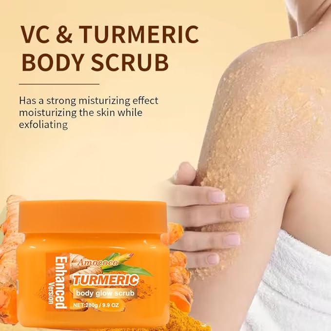 Turmeric Body Scrub, Botanical Skin Cleanser for Dullness & Uneven Tone, Gentle Exfoliating Scrub for Smooth & Glowing Skin Texture, 9.8 oz