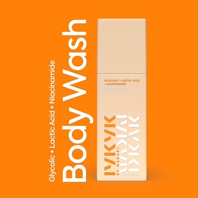 MAKARI IYKYK Gentle Exfoliating Body Wash | Glycolic & Lactic Acid Cleanser with Niacinamide | Smooths Dry Skin for Radiant-Looking Results | Vegan & Fragrance-Free
