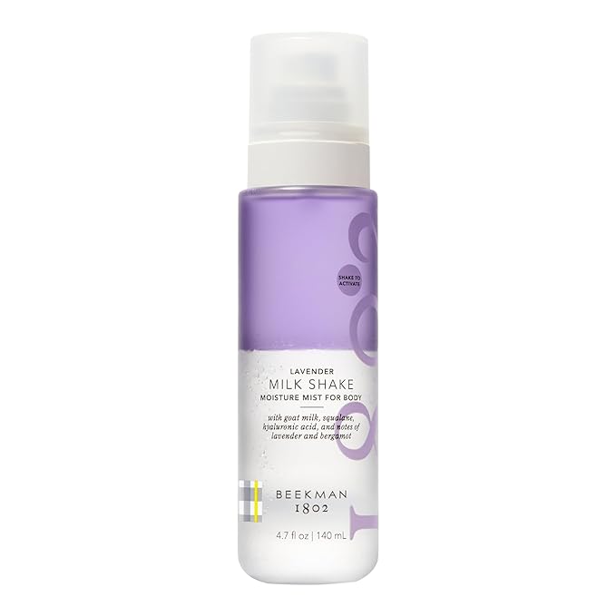 Beekman 1802 Milk Shake Hydrating Body Mist – Alcohol-Free Moisture with Goat Milk, Hyaluronic Acid & Squalane, Lightweight Skin Softening Spray for Sensitive Skin – Lavender, 4.7 Fl Oz