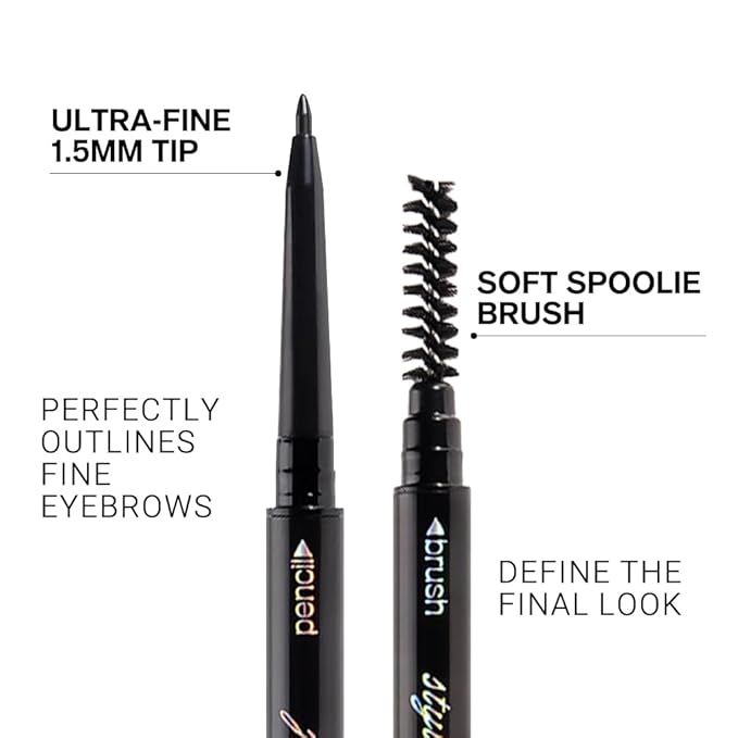 WanTuoluo Black Ultra-Fine Tip Eyebrow Pencils Pack for Women, 5Pcs Mechanical Precise Brow Pencil with Brush,Draws Tiny Brow Hairs, Defines, Fills Brows, Shapes, Contours, Combs, Waterproof (SET01)