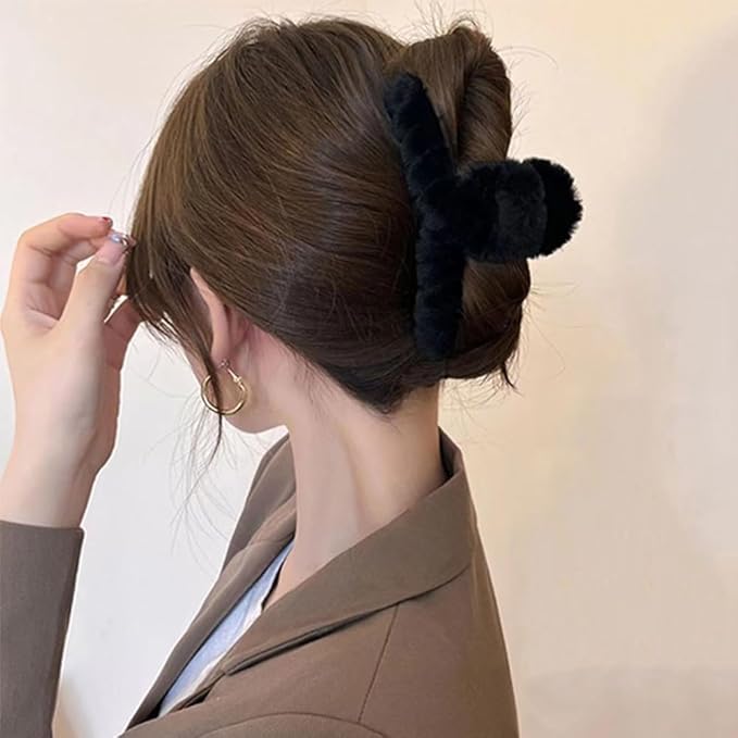 3pcs Fuzzy Claw Clip,Plush Hair Clamp for Thick Hair, Large Faux Fur Hair Claw Clips,cute hair clips for claw clips for Thin Hair