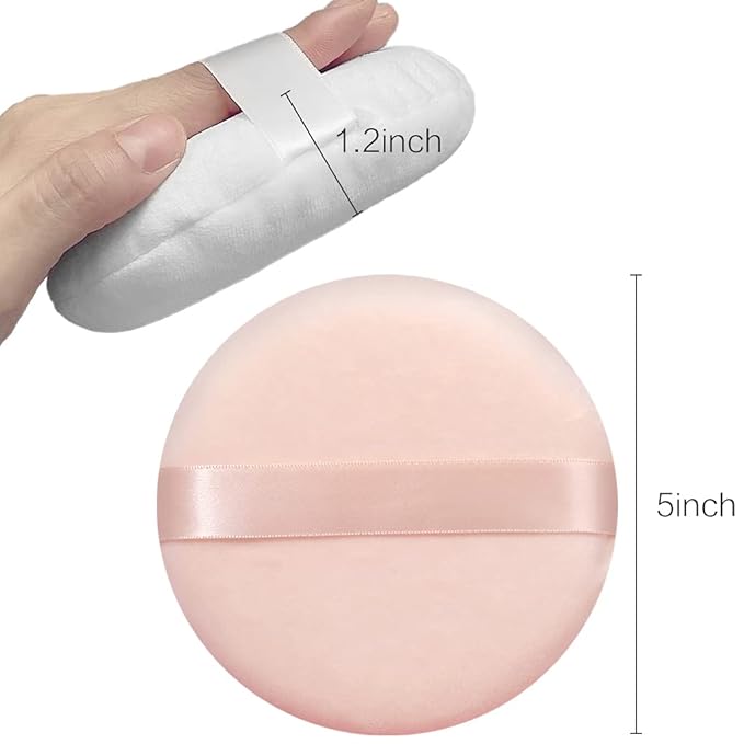 2 PCS large Powder puff, 5 inch cotton super soft Powder puff, washable, loose powder puff, baby powder, body puff round (Beige)