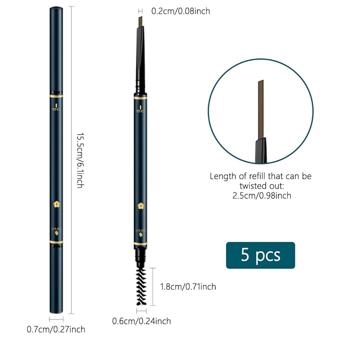 FeiCuiYun 5 Pcs Eyebrow Pencils for Women, Waterproof Professional Makeup Micro Brow Pencil, Light Brown Brow Kit with Eyebrow Brush, Ultra-Fine Mechanical Pencil, Vegan&Cruelty-Free (C06#Dark Brown)