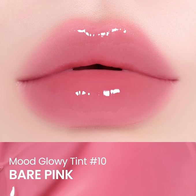 Peripera Mood Glowy Tint, Watery Glow Finish, Buildable Fresh Color, Lightweight, Long-Lasting, Non-Sticky, Korean Lip Tint (10 BARE PINK)