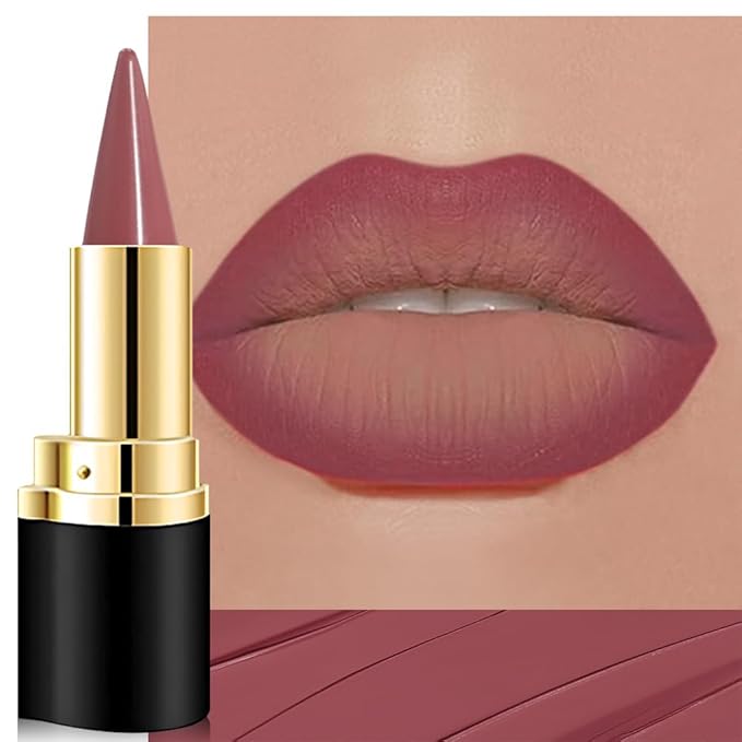 evpct Mauve Gradient Matte Lipstick Lip Liner Crayon Combo Pencil Set for Women Long Lasting Waterproof, Mauve Red Matte Cream Lip Liner and Lipstick Combo Makeup, Flawless Gradual Ombre Effect