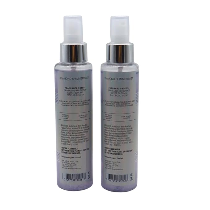 Bath & Body Works PLATINUM Diamond Shimmer Mist 2-piece Set with a Red Bow for Holidays & Gifts 4.9 fl oz each