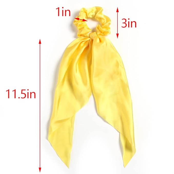 Pack of 2 Knotted Bow Hair Scrunchies Elastic Hair Scarf Hair Ties Bands Satin Hair Ribbon Scrunchy Ponytail Holder for Women and Girls, Hair Scarf Scrunchies,Hair Accessories(Yellow)