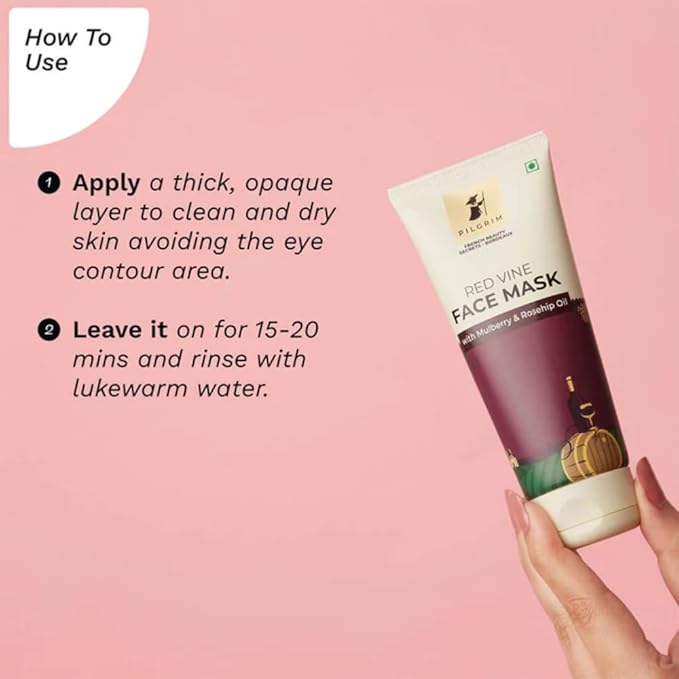 Pilgrim Red Vine Face Mask with Mulberry & Rosehip Oil | Wash-Off Mask for Clear, Smooth & Radiant Skin | Hydrating Formula for All Skin Types | Vegan & Cruelty-Free | 3.53 Oz (100g)