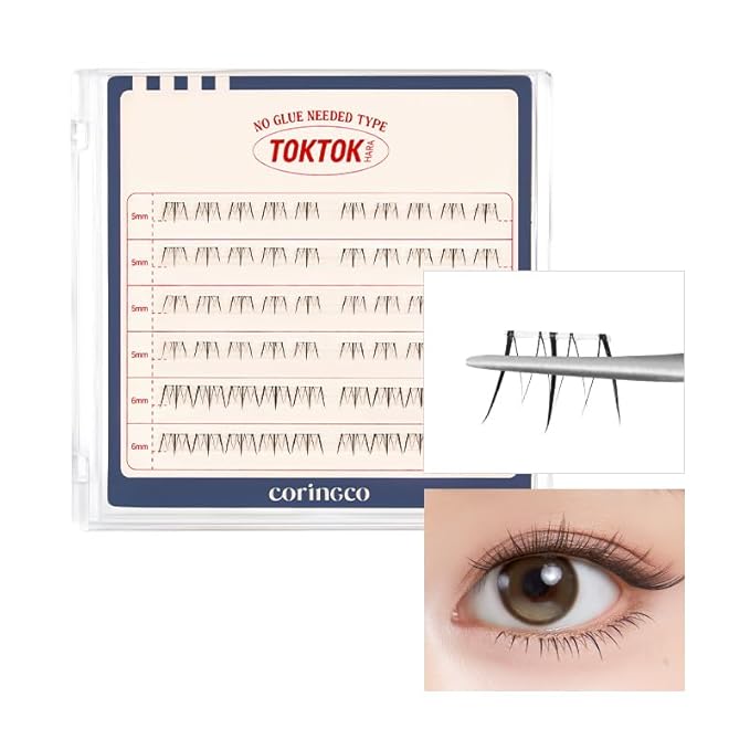 CORINGCO Toktok Hara Light Self Adhesive False Eyelashes, Natural Look, No Glue Needed, Assorted Set of 9/10/11mm, Reusable Lash Clusters Kbeauty (Underpop)