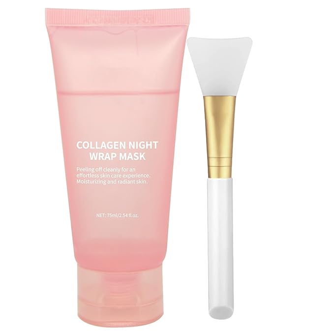 Collagen Overnight Wrapping Peel Off Facial Mask with Jelly Brush, Skin Hydration & Firming & Glowy, Improve Sagging & Dullness, Korean Skincare(75ml, 2.54 fl.oz)