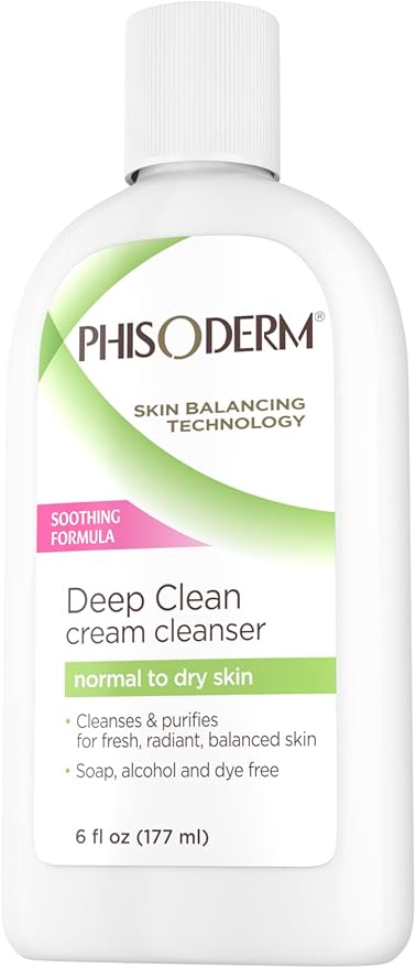 Phisoderm Deep Cleaning Cream Cleanser for Normal to Dry Skin 6 (177 ml) alcohol free soap free dermatologist tested facial wash (Packaging May Vary) (5210), 36 Fl Oz (Pack of 6)