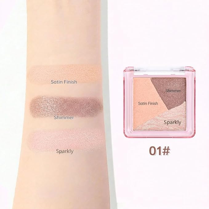 Mini Peach Brown Baked Eyeshadow Palette, 3 Shade Shimmer & Soft Glow Eye Shadow, Fine Smooth Texture, Blendable & Buildable, No Fallout, Long-Lasting for Daily & Glam Looks, Paleta de Sombras de Ojos