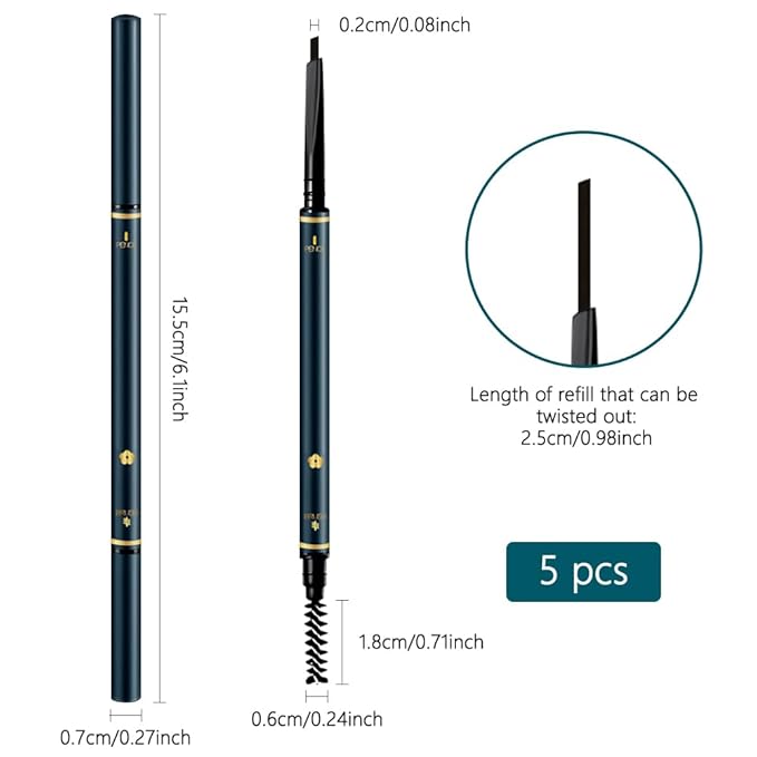 FeiCuiYun 5 Pcs Eyebrow Pencils for Women, Waterproof Professional Makeup Micro Brow Pencil, Black Brow Kit with Eyebrow Brush, Ultra-Fine Mechanical Pencil, Vegan&Cruelty-Free (C01#Black)