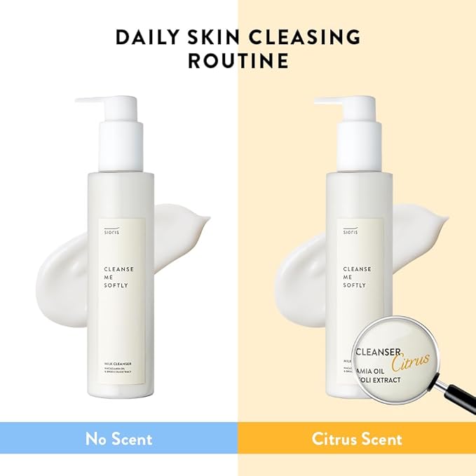 SIORIS Vegan Milk Cleanser, Hydrating Face Wash with Natural Citrus Water, Macadamia Seed Oil, Gentle Daily Facial Cleanser for Dry & Sensitive Skin, Korean Skincare – Citrus, 6.76 fl oz