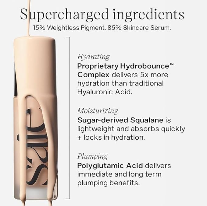 Saie Glowy Super Skin Tint Liquid Foundation - Weightless + Dewy Foundation with Lightweight Medium Coverage - Hydrating Face Makeup + Skin Care Serum Hybrid with Hyaluronic Acid - Shade 30 (1.01 oz)