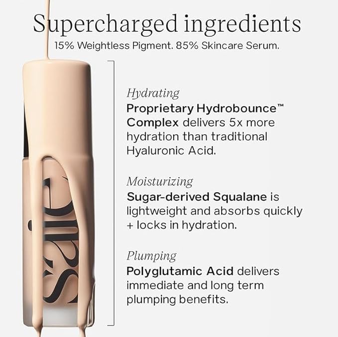 Saie Glowy Super Skin Tint Liquid Foundation - Weightless + Dewy Foundation with Lightweight Medium Coverage - Hydrating Face Makeup + Skin Care Serum Hybrid with Hyaluronic Acid - Shade 27 (1.01 oz)