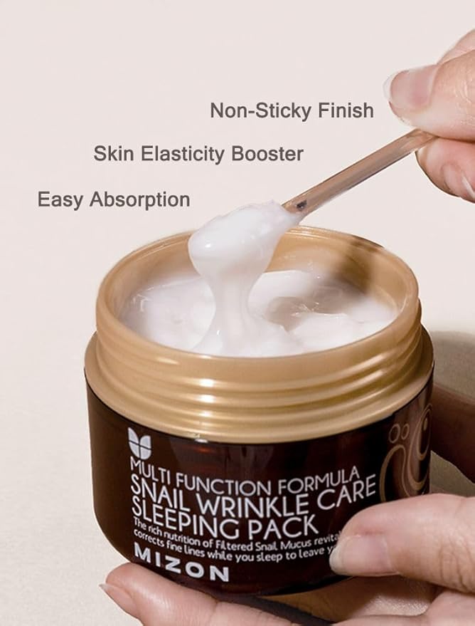 MIZON Snail Wrinkle Care Sleeping Pack Snail Mucin Nourishing mask with Adenosine Shea Butter Overnight Firming Mask for Damaged Skin Fine Line (2.7 FL oz)
