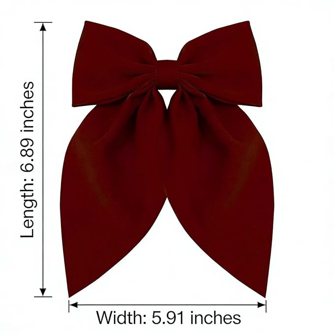 Large Red Bows Hair Clips for Women - ZWENJIE Oversized Non-Slip Satin French Hair Clip Claw Accessory for Girls Thick/Thin Deep Burgundy Hair Barrettes for styling