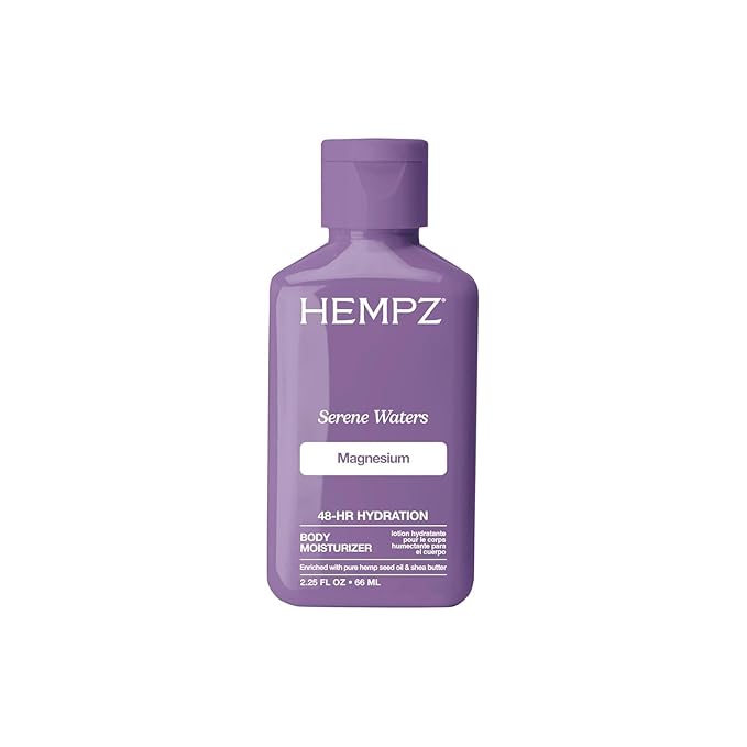 Hempz Mini Magnesium Body Lotion for Sleep & Relaxation, Hydrating Lotion with Arnica, & Shea Butter, Calming Nighttime Moisturizer for Muscle Relief & Soft Skin, Serene Waters Scent, 2.25 oz