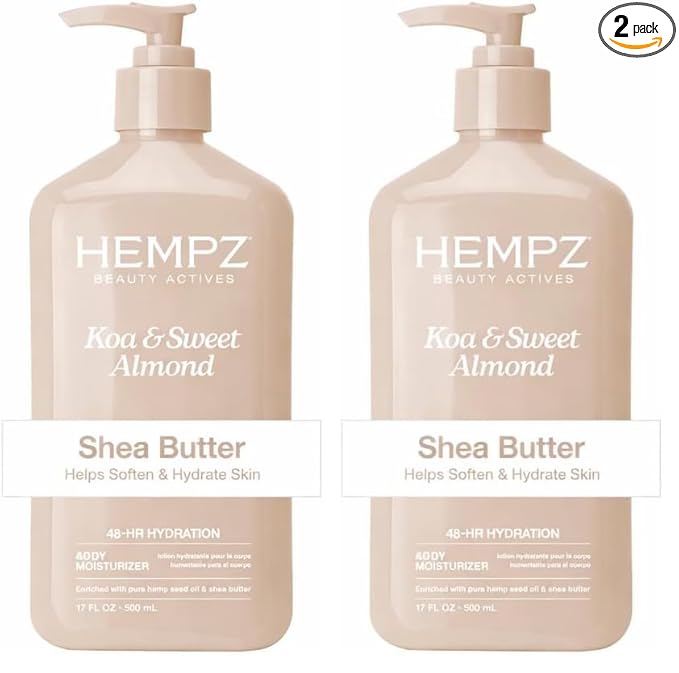 Hempz Koa & Sweet Almond Herbal Body Moisturizer for Women,17 Fl. oz. - Moisturizing Lotion with 100% Pure Hemp Seed Oil and Shea Butter - Hydrating Vegan Lotion for Dry Skin,(Pack of 2)