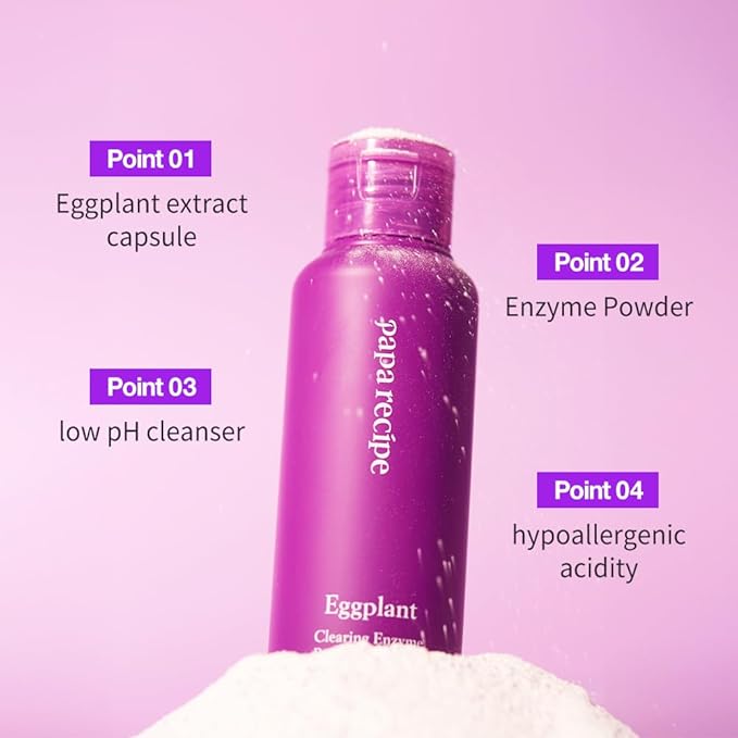 Papa Recipe Eggplant Enzyme Cleansing Powder (1.7oz/50g) – Papain Enzyme Powder-to-Foam Face Wash, Balances & Moisturizes Skin, Gentle Exfoliation, Smoother Texture & Clearer Pores, Korean Skin Care