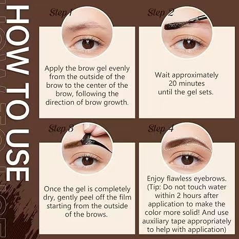 2Pcs Peel Off Eyebrow Tint Gel, Semi-Permanent Color Brow Dye, Waterproof Long-Lasting Tattoo Eyebrow Gel for Fuller Defined Brows Makeup, Smudge-Proof, Easy Peel, Lasts Up To 3 Days (Taupe)