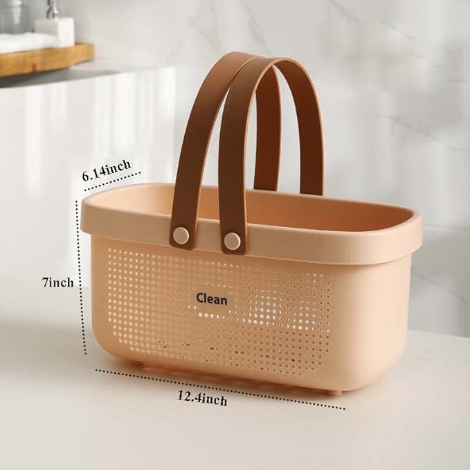 Shower Caddy Basket With Draining Holes, Portable Thickened Plastic Organizer Storage Tote with Handles Drainage Toiletry Bag Bin 12.4 * 6.14 * 7inch - Sakura Pink