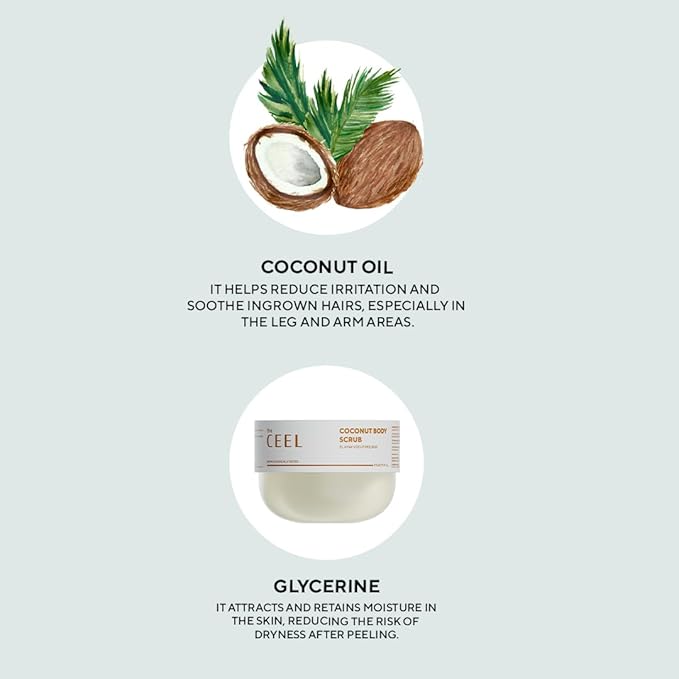 The Ceel Coconut Body Scrub – Moisturizing, Nourishing & Exfoliating Scrub for Keratosis Pilaris, Dry Skin & Smooth, Glowing Skin 275g - 9.70 oz