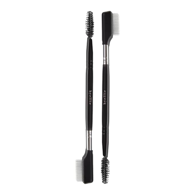 Byellie Brow Brush, Dual-Ended with Brow Comb & Precision Spoolie, Brow Gel & Wax Application, Define's & Shape's, Easy to Use Fluffy Brow Look, Natural Makeup, Vegan & Cruelty Free