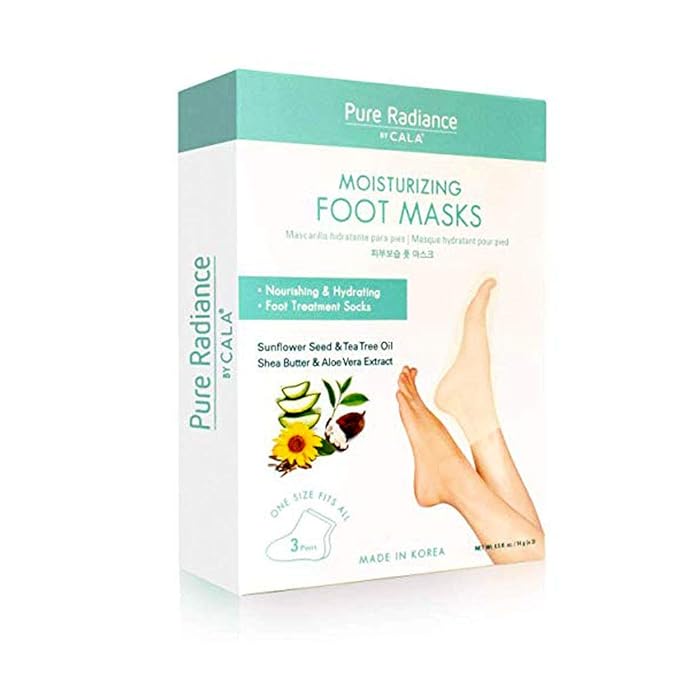 CALA Moisturizing Foot Mask Socks, Shea Butter + Sunflower Seed Oil, Tea Tree & Aloe Hydrating Booties with Urea + Hyaluronic Acid, 3 Pairs, 20-30 Min Treatment