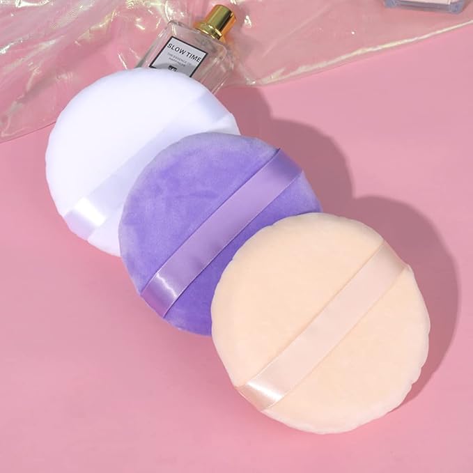2 PCS large Powder puff, 5 inch cotton super soft Powder puff, washable, loose powder puff, baby powder, body puff round (Beige)