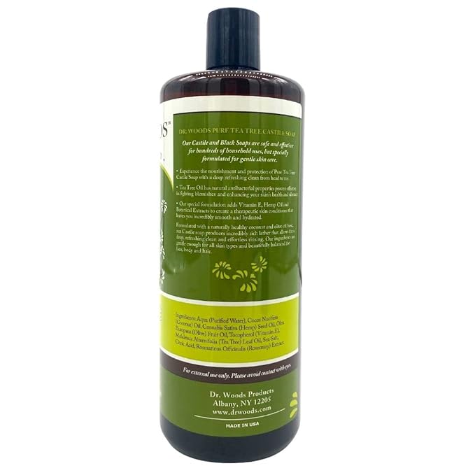 Dr. Woods Pure Tea Tree Liquid Castile Soap - Castile Soap with Organic Shea Butter for Body, Hands, and Face, for Men and Women - 32 Fl Oz
