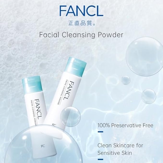 FANCL Facial Cleansing Powder & Foaming Net Set – Japanese Powder-to-Foam Cleanser with Agar & Rice Starch, Creates Rich Lather, Preservative-Free, Gentle Pore-Cleansing Starter Kit
