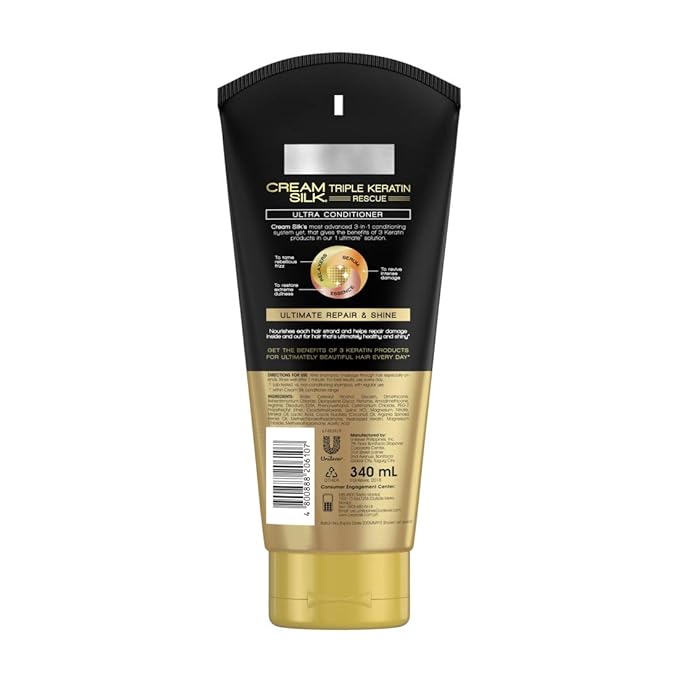 Cream Silk Triple Keratin Rescue Ultimate Repair & Shine Conditioner, 340mL, Unisex