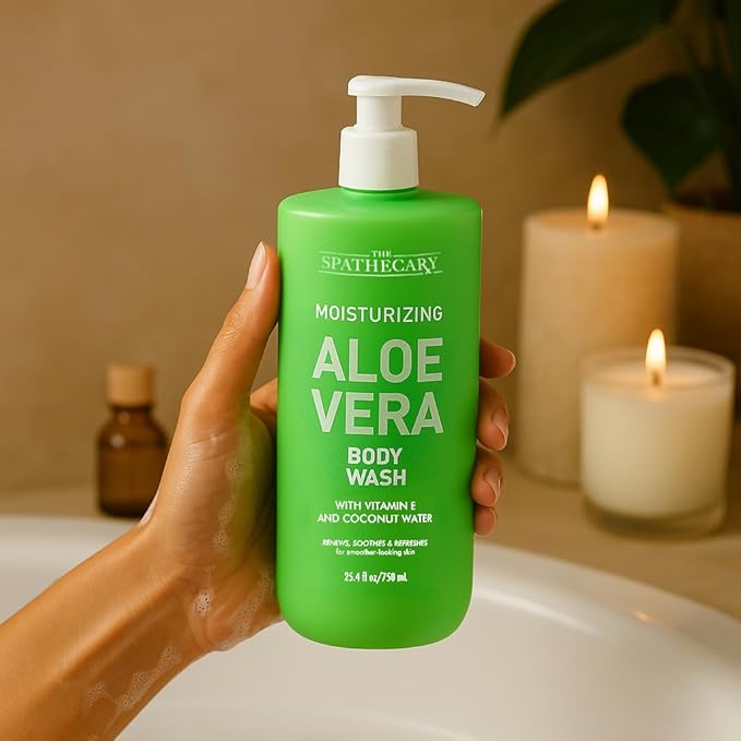 Aloe Vera Body Wash with Vitamin E & Coconut Water – Hydrating Moisturizing Shower Gel for Sensitive & Dry Skin, Daily Cleanser for Soft Smooth Skin, Vegan, Sulfate Free, 25.4 fl oz