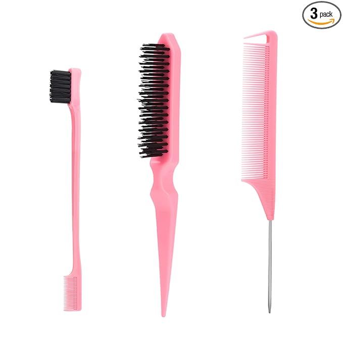 SWEET VIEW 3 Pcs Slick Back Hair Brush, Rat Tail Comb, Edge | Bristle Brush, Hair Accessories for Girls, Kids, Toddlers Sleek Ponytail/Bun, Edge Control and Smoothing Baby Hair & Flyaways
