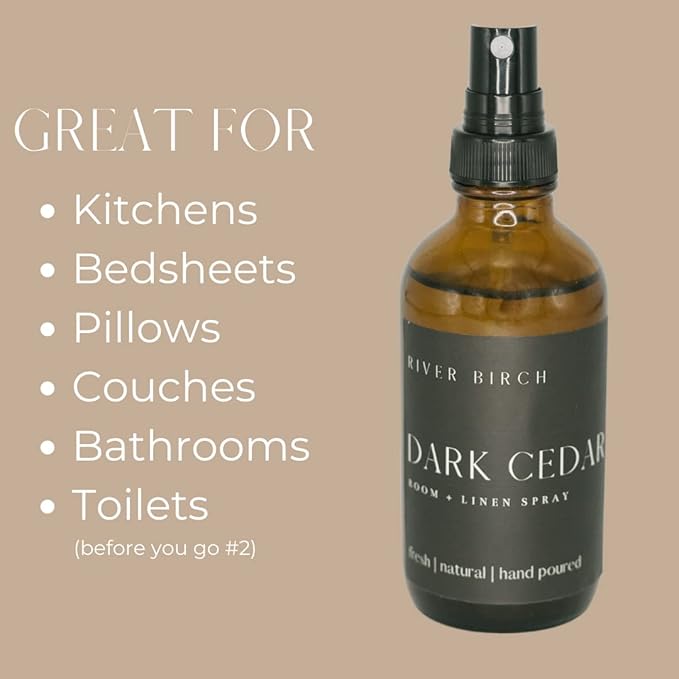 River Birch Cedar and Eucalyptus Scented Linen and Room Spray | Home Fragrance | 4 oz Glass Amber Bottle | Luxury Signature Scent | Handmade in Texas