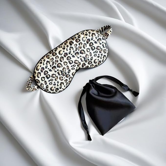 [1 Pack] QSYW Sleep Masks, Satin Eye Mask for Sleeping - Silky Eye Masks Bulk with Storage Bag & Elastic Strap,Leopard