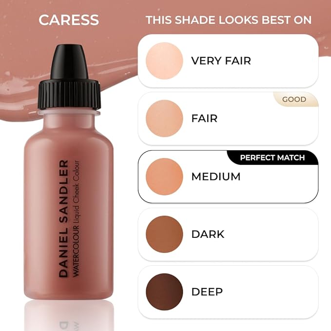 Daniel Sandler Watercolor Liquid Blush — Buildable, Blendable & Long-Lasting Liquid Blush for Cheeks, Lips, & Eyes — Lightweight & Water Resistant — For All Skin Types — Caress