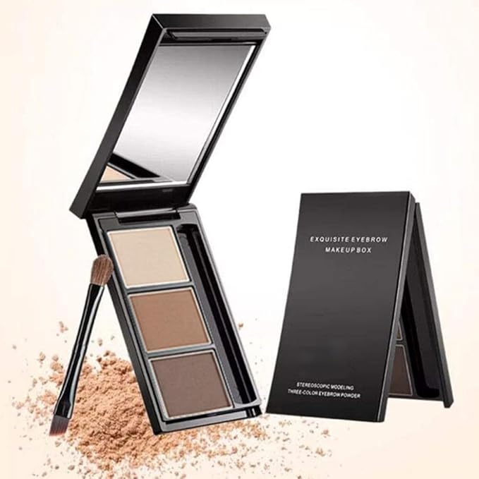 Eyebrow powder three-color brow disc waterproof eyebrow powder eyebrow makeup kit eyebrow filler to shape natural eyebrows (02# Brown, light brown, skin tone)
