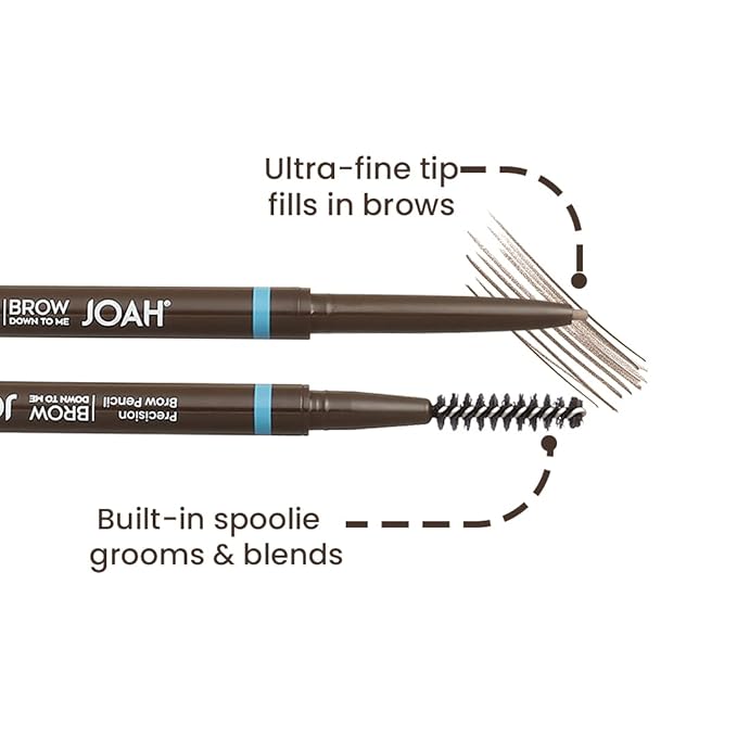 JOAH Dual-Ended Eyebrow Pencil - Brow Down To Me Ultra-FIne Tip Precision Brow Pencil with Built-In Spoolie Brush for Flawless Brows, Smudge-Proof, Water-Resistant, Cool Taupe