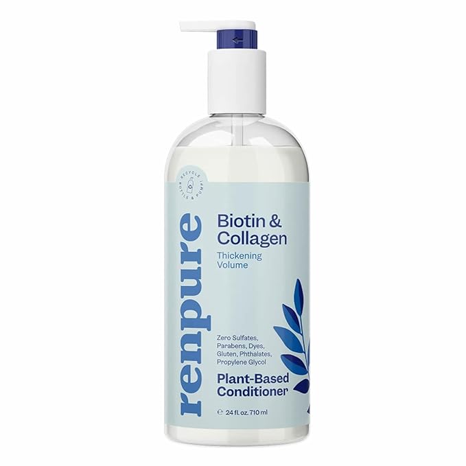 Renpure Biotin & Collagen Conditioner, Plant -Based - Nutrient Infused Formula for Fuller, Thicker Looking Hair - For Fine, Thin or Limp Hair - Vitamin B7 (Biotin) & Collagen - 24 Fl Oz