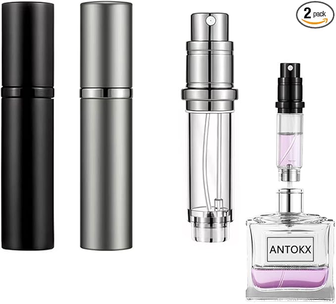 Travel Perfume Bottle Refillable Atomizer - 2-Pack 5ML Perfume Atomiser, Leakproof Portable Perfume Sprayer (Black & Gray)