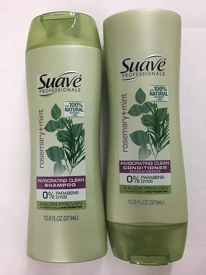 Suave Shampoo and Conditioner, Rosemary & Mint – Invigorating Formula with 100% Natural Essential Oils, 12.6 Oz Ea