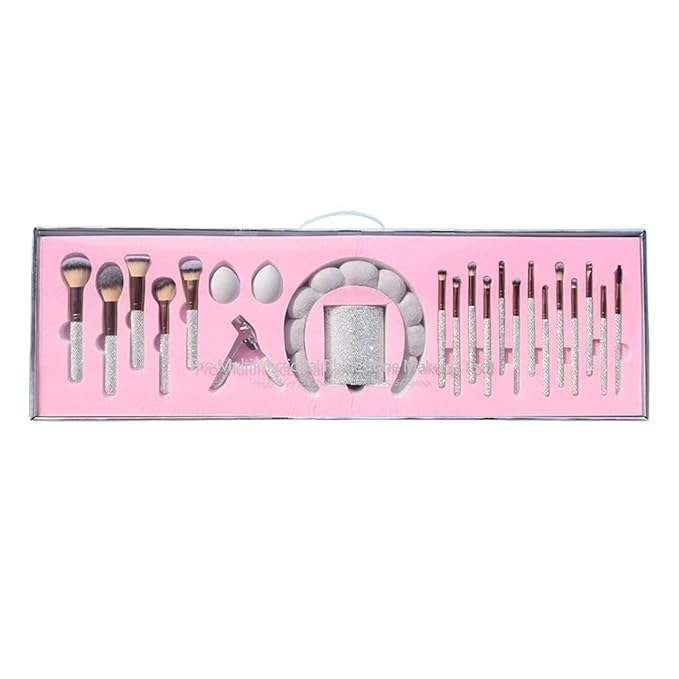 Stlalsa-Professional Makeup Brush Set, 23 Pieces, Pink and White Synthetic Brushes with Diamond Handle, for Powder, Contour, Eyeshadow Application (plata)