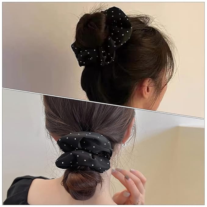 Minkissy Silk Hair Ties - 6pcs Elastic Hair Ties Rhinestone Scrunchies Rhinestone Ponytail Holders for Women Girls - Black