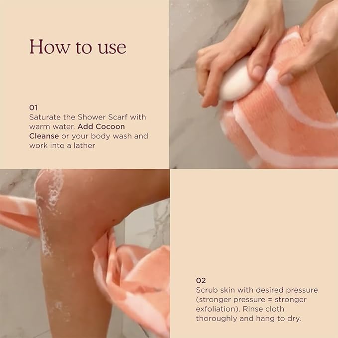 HANNI Extra-Long Shower Scarf, Japanese-Inspired Exfoliating Body Scrubber, Loofah-Like Wash Cloth for Dead Skin Removal (Pack of 1)