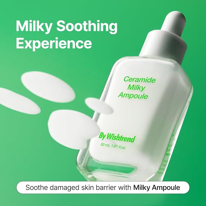 By Wishtrend Ceramide Milky Ampoule- Soothing & Rebalance for Sensitive Skin, Damaged Skin Barrier, Korean Kbeauty Care 1.01 Fl Oz